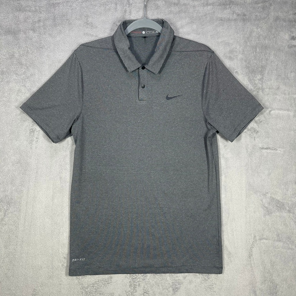 Nike Golf Tiger Woods Collection Polo Mens Small Gray Striped Dri-FIT